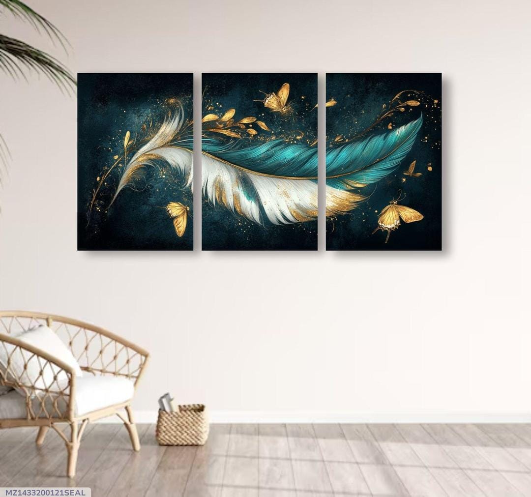 3-Piece Feather & Butterfly Wall Art Set – Luxury Modern Home Décor