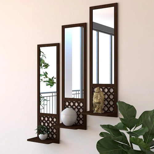 3-Piece Decorative Wall Mirror Set with Shelves – Modern Home Décor