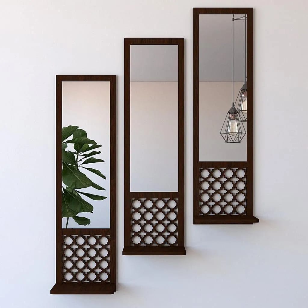 3-Piece Decorative Wall Mirror Set with Shelves – Modern Home Décor